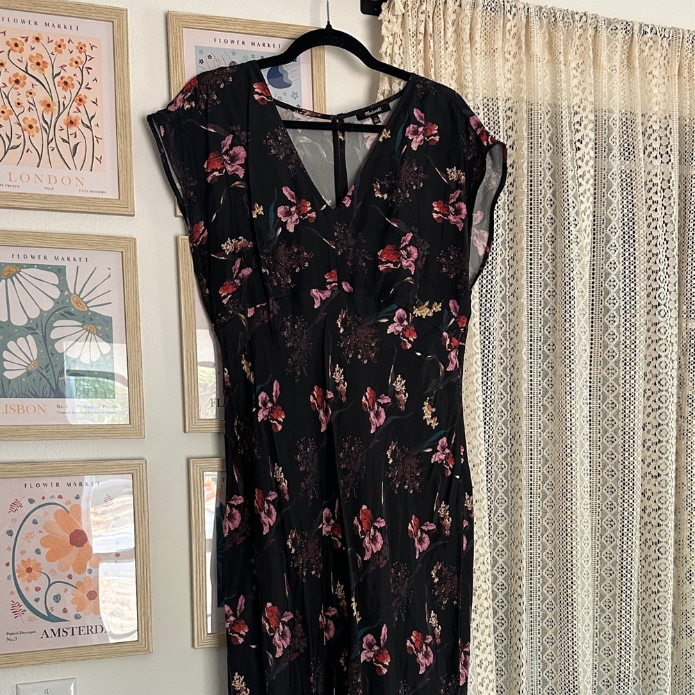 Madewell Black Maxi Dress with Pink Floral Pattern